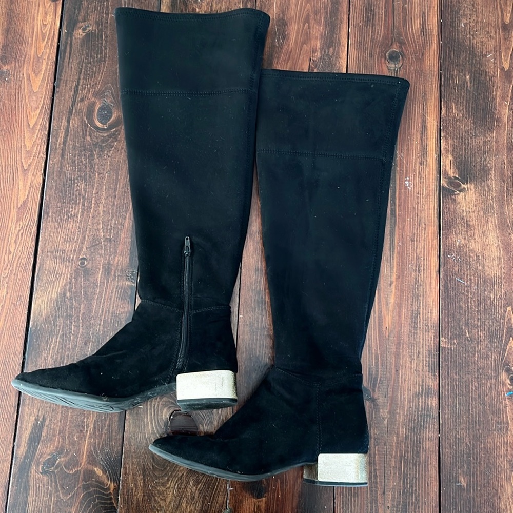Anne Klein Suede Knee Boots with Gold Heel